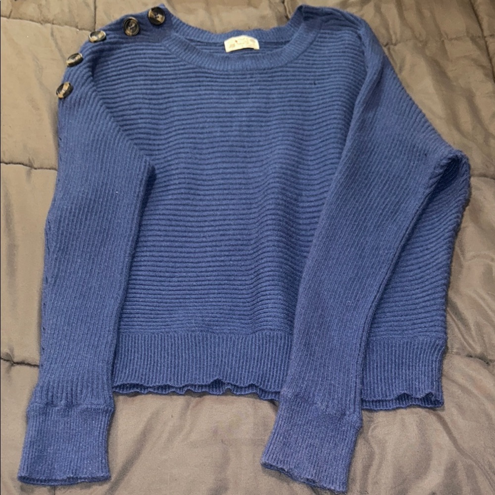 Blue Women's Sweater with Button Accents